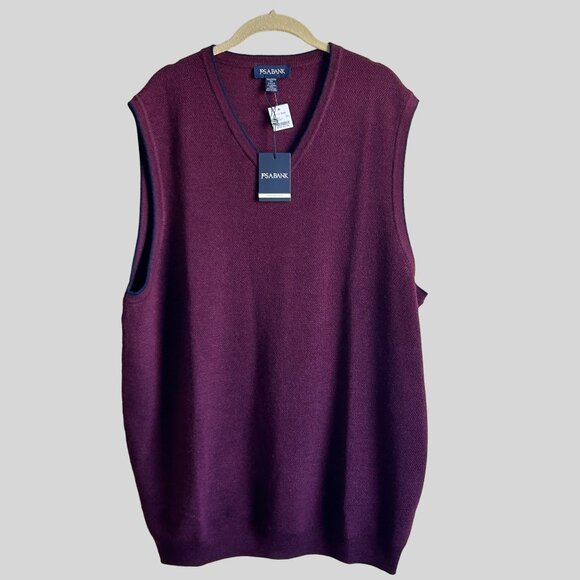 Jos A Bank Sweater Vest Knit Merino Wool Blend Burgundy Red V Neck Mens 2XLT - Picture 1 of 11
